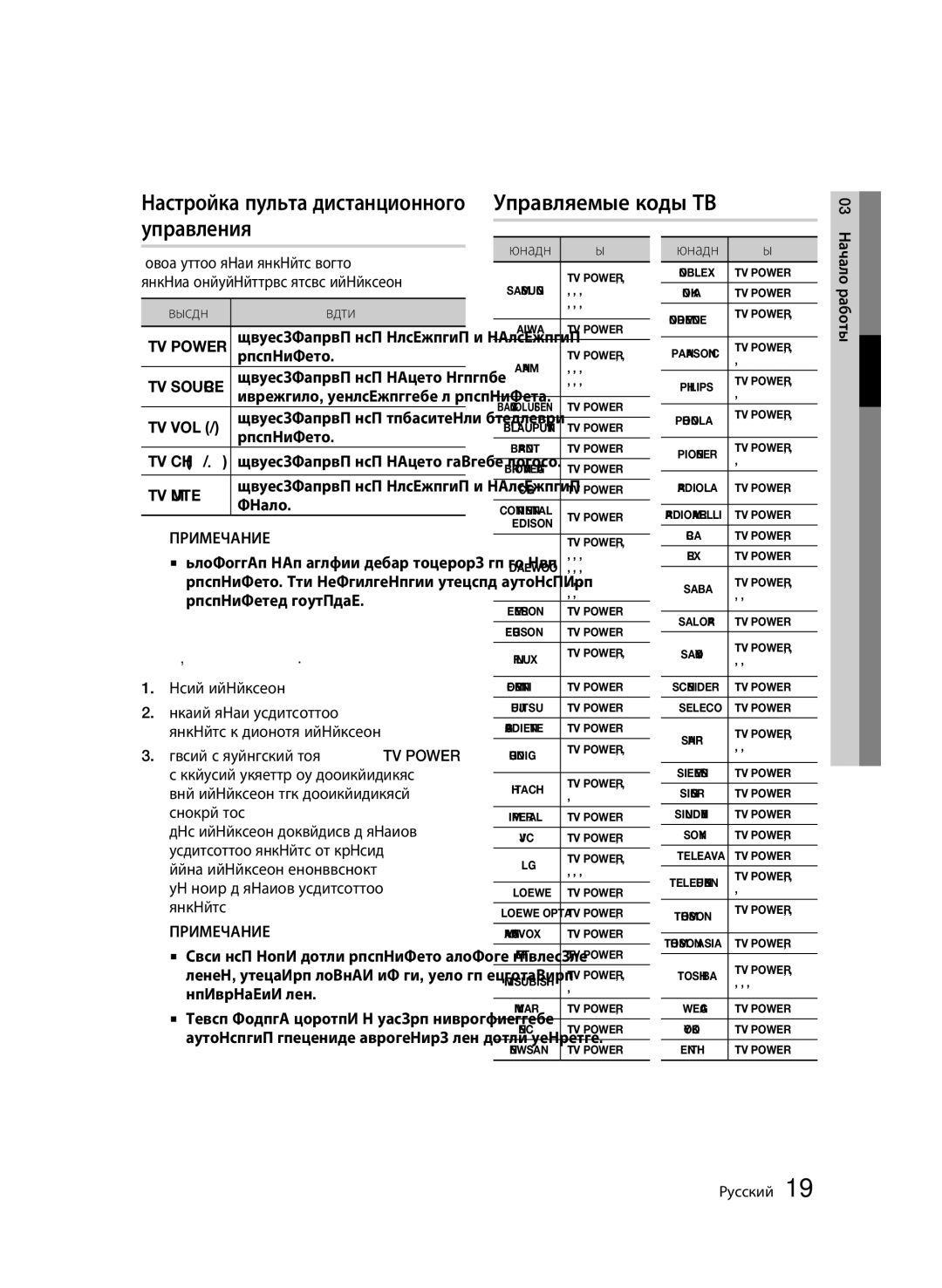 Samsung BD-C7500P/XER, BD-C7500/XER manual Настройка пульта дистанционного управления, Управляемые коды ТВ 