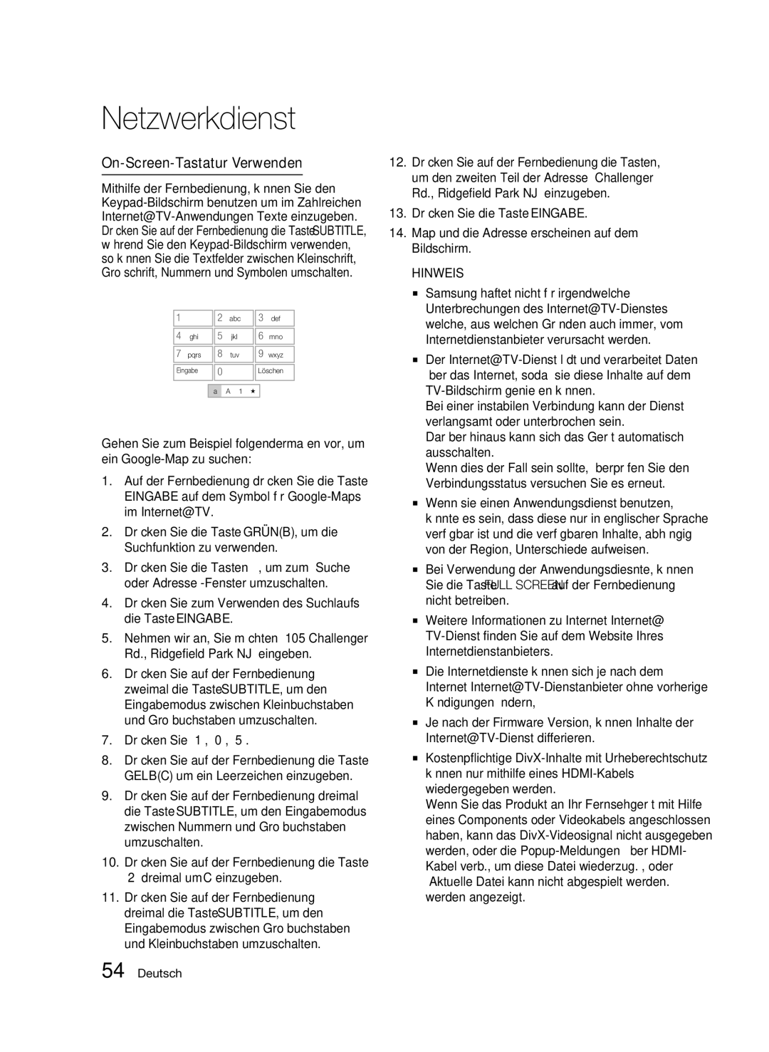 Samsung BD-C7500W/EDC manual On-Screen-Tastatur Verwenden, Drücken Sie zum Verwenden des Suchlaufs die Taste Eingabe 