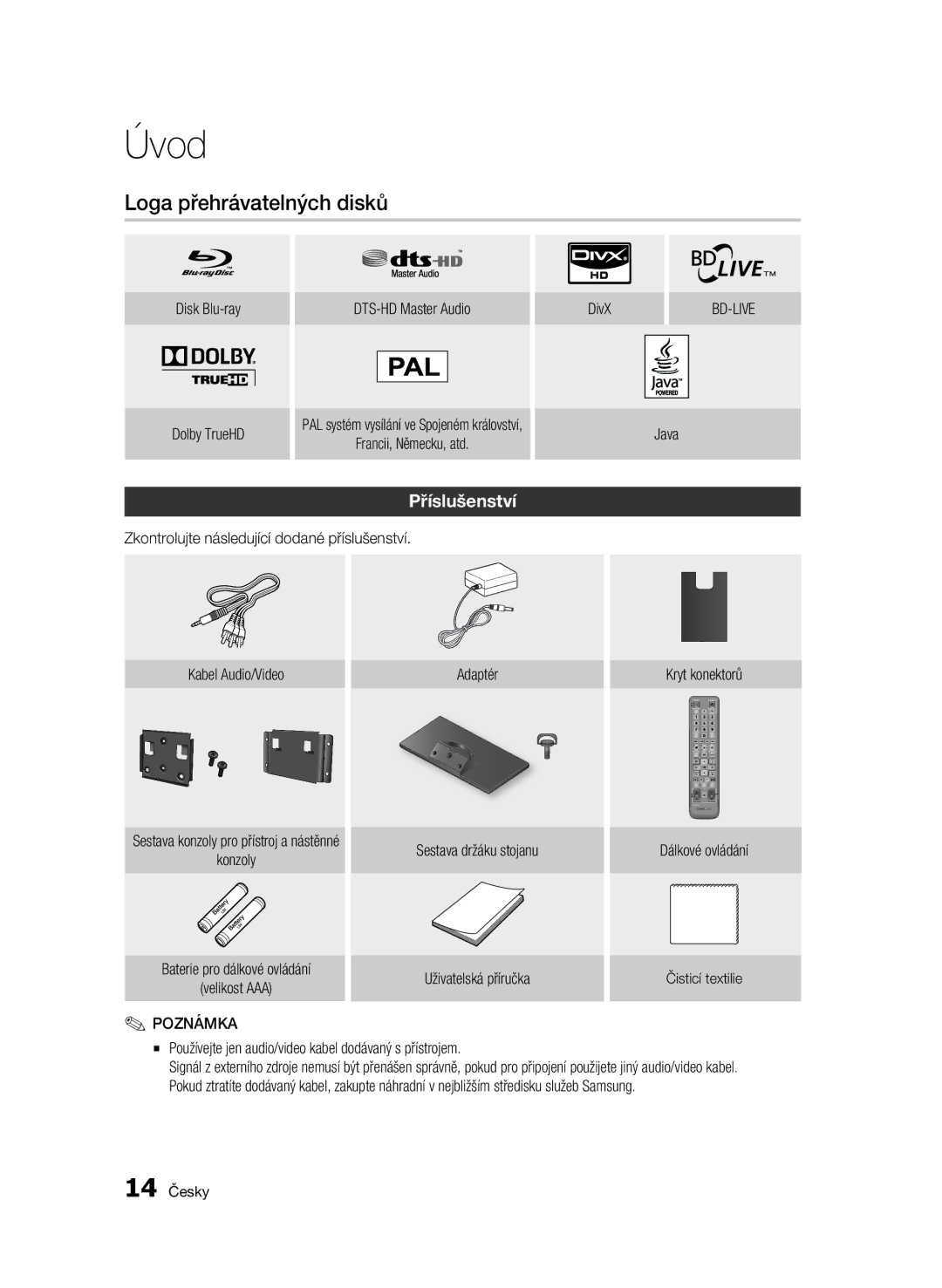 Samsung BD-C7500W/XEE, BD-C7500W/EDC manual Loga přehrávatelných disků, Příslušenství 