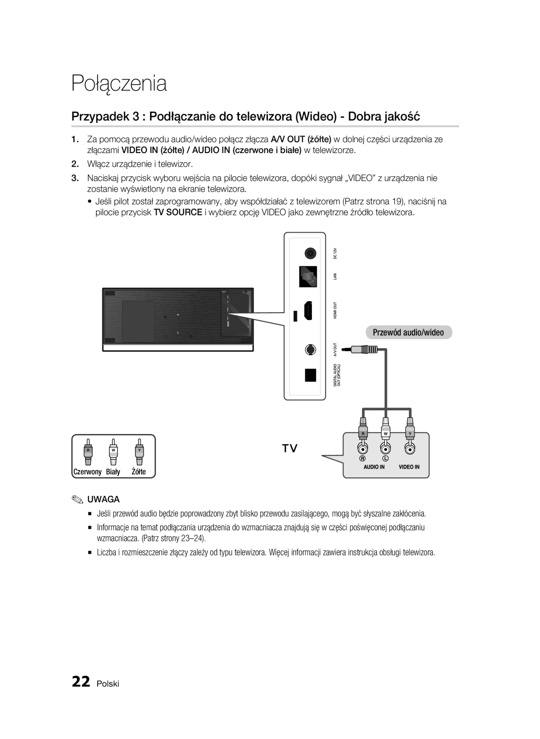 Samsung BD-C7500W/XEE, BD-C7500W/EDC manual Przypadek 3 Podłączanie do telewizora Wideo Dobra jakość, Czerwony Biały Żółte 