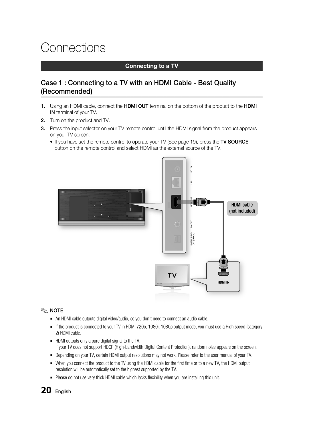 Samsung BD-C7500W/XEE, BD-C7500W/EDC manual Connections, Connecting to a TV 