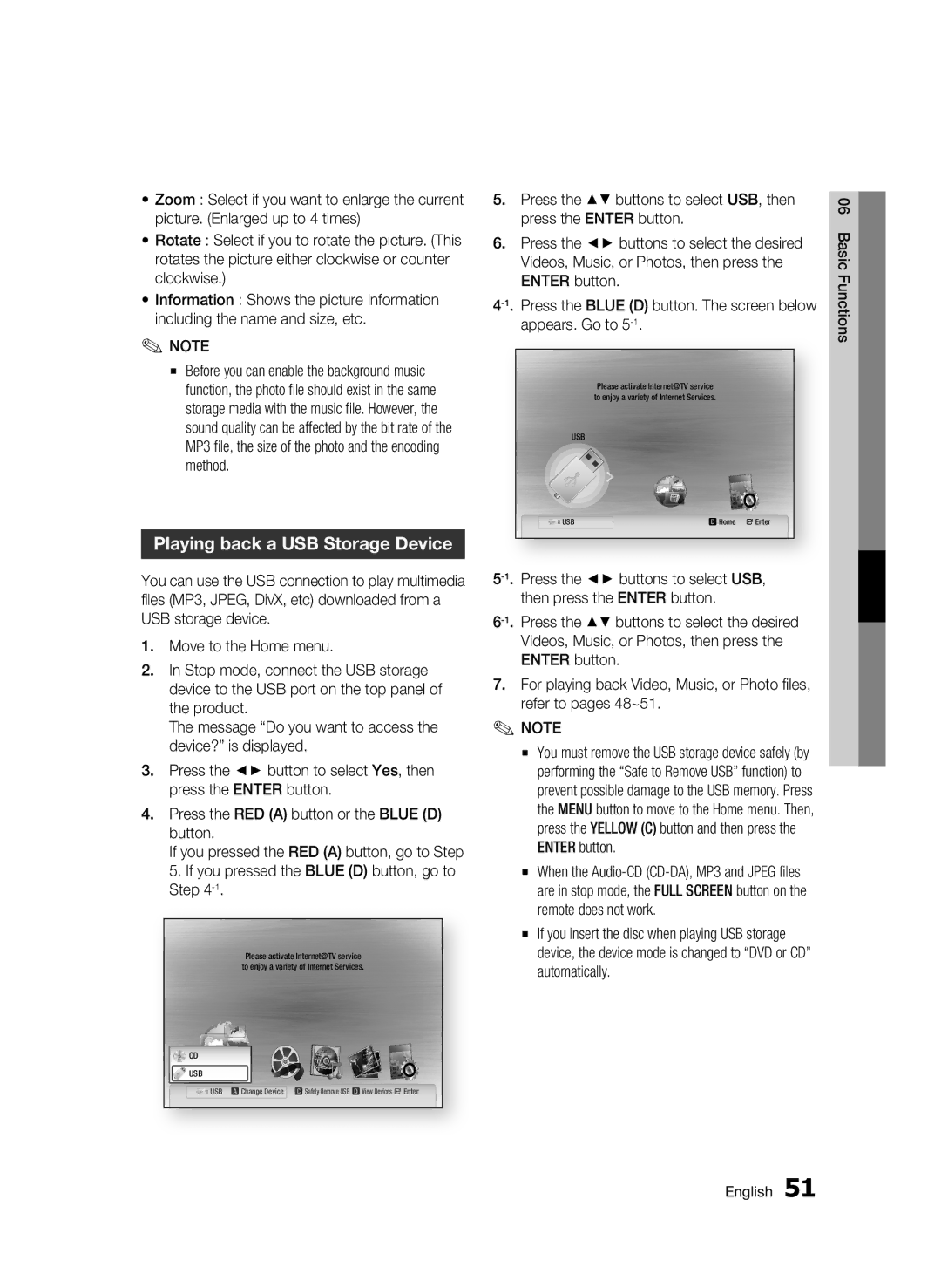 Samsung BD-C7500W/EDC, BD-C7500W/XEE manual Playing back a USB Storage Device 