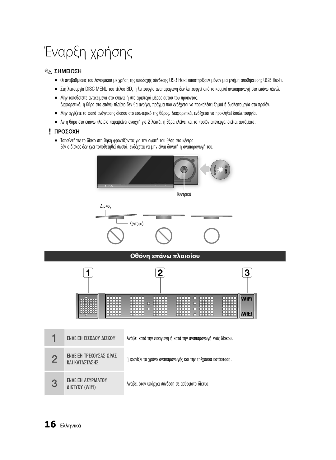 Samsung BD-C7500W/XEE, BD-C7500W/EDC manual Οθόνη επάνω πλαισίου, Προσοχη 