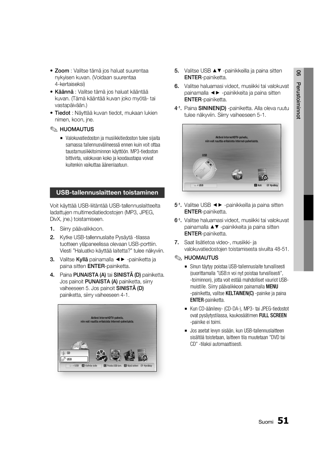 Samsung BD-C7500W/XEE manual USB-tallennuslaitteen toistaminen, Siirry päävalikkoon 