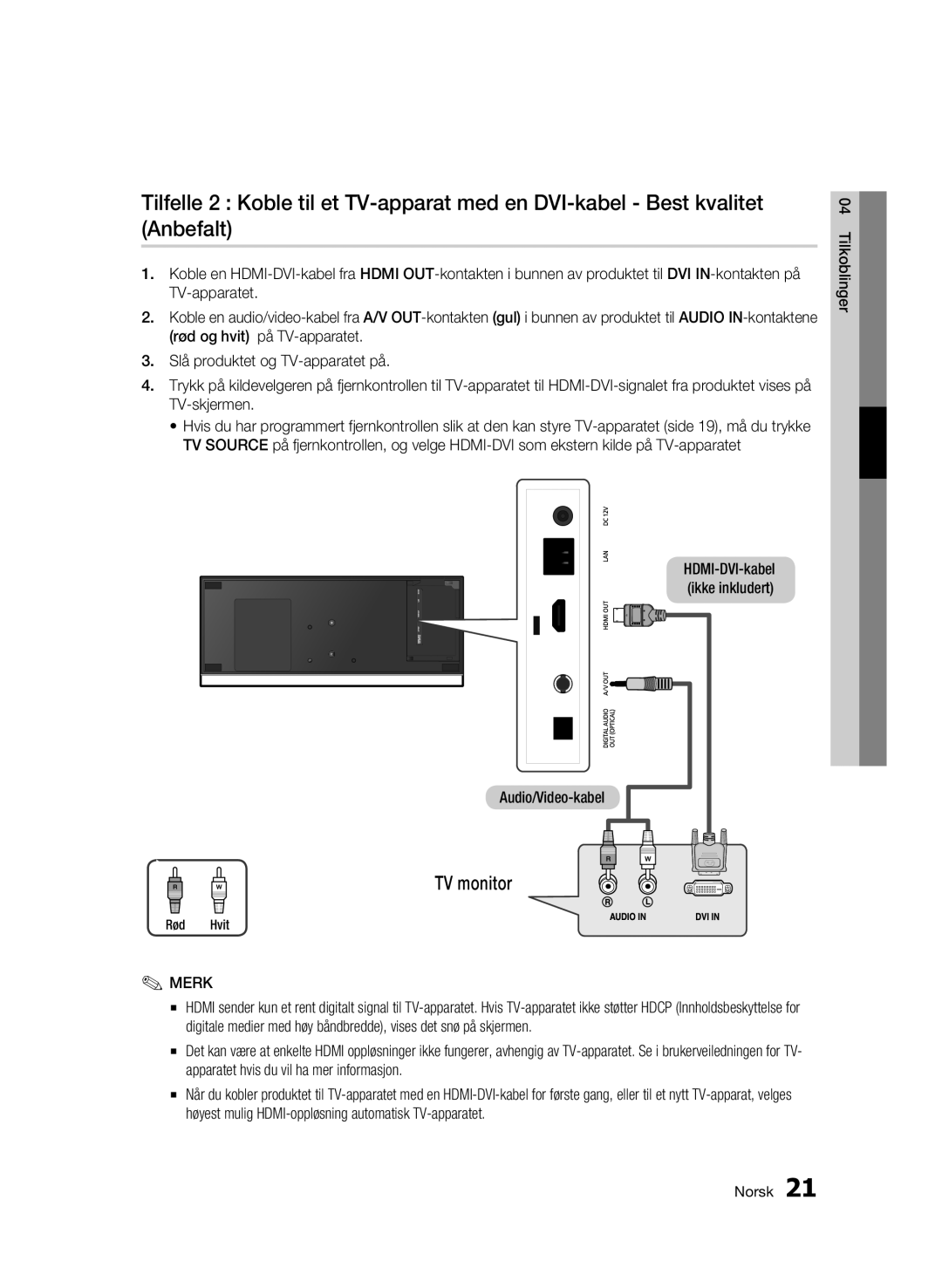 Samsung BD-C7500W/XEE manual Audio/Video-kabel, Rød Hvit 