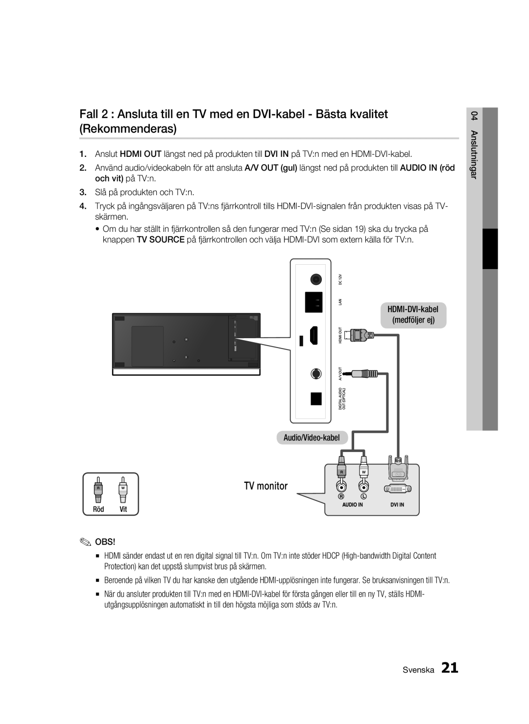 Samsung BD-C7500W/XEE manual Audio/Video-kabel, Röd Vit 