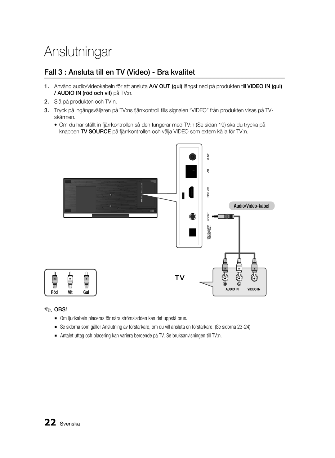 Samsung BD-C7500W/XEE manual Fall 3 Ansluta till en TV Video Bra kvalitet, Röd Vit Gul 