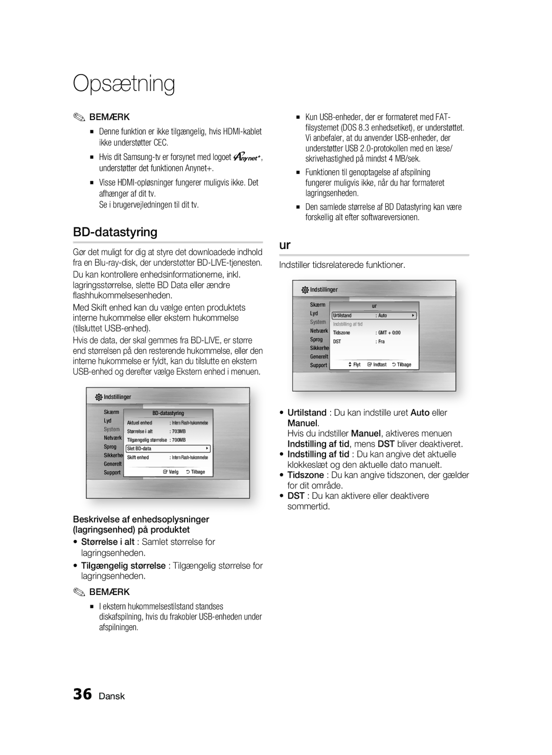 Samsung BD-C7500W/XEE manual BD-datastyring, Indstiller tidsrelaterede funktioner 