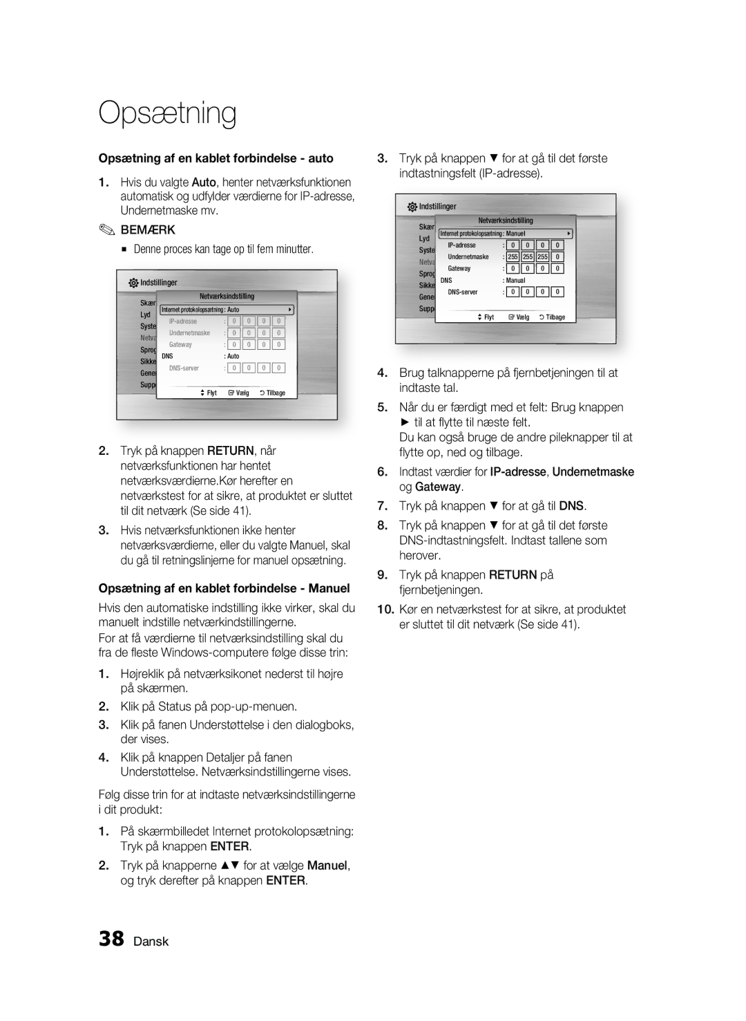 Samsung BD-C7500W/XEE manual Opsætning af en kablet forbindelse auto, Denne proces kan tage op til fem minutter 