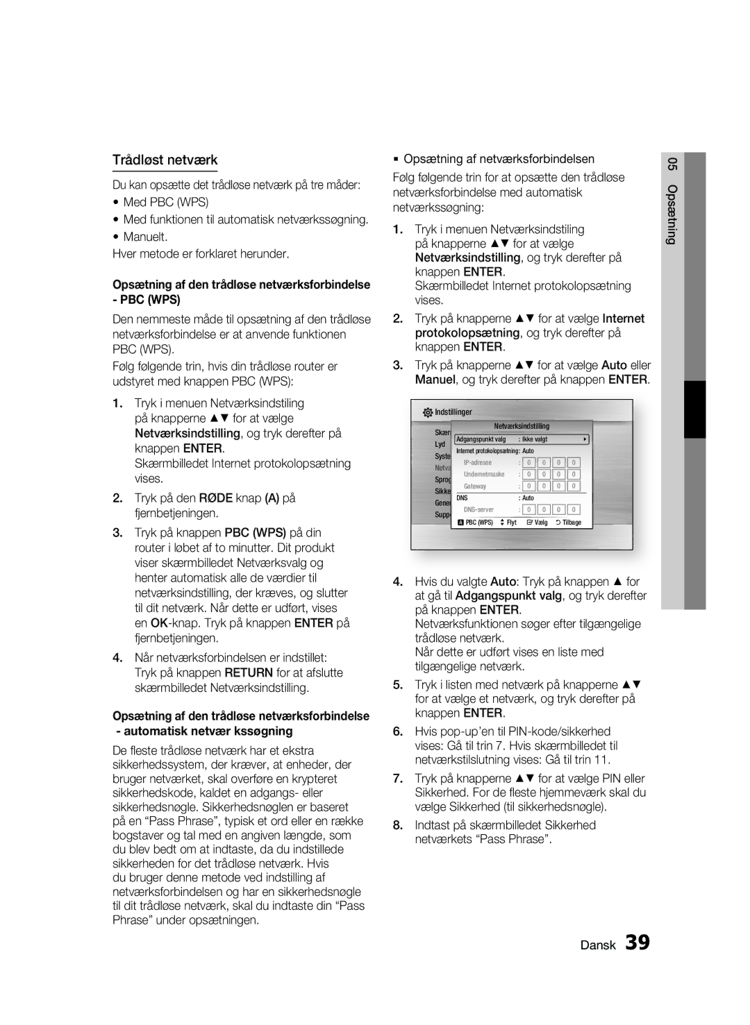 Samsung BD-C7500W/XEE manual Trådløst netværk, Opsætning af den trådløse netværksforbindelse PBC WPS 