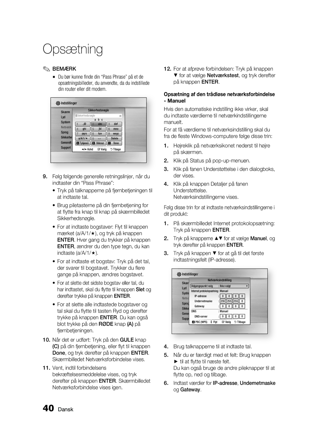 Samsung BD-C7500W/XEE manual Opsætning af den trådløse netværksforbindelse Manuel 