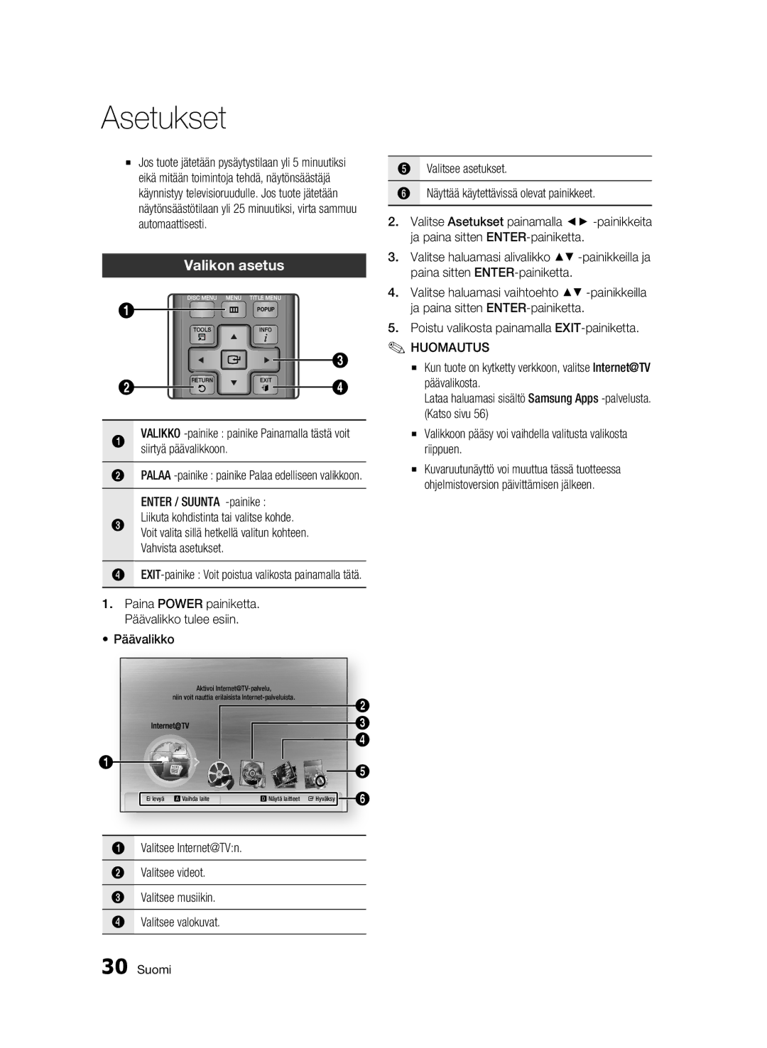 Samsung BD-C7500W/XEE manual Valikon asetus 