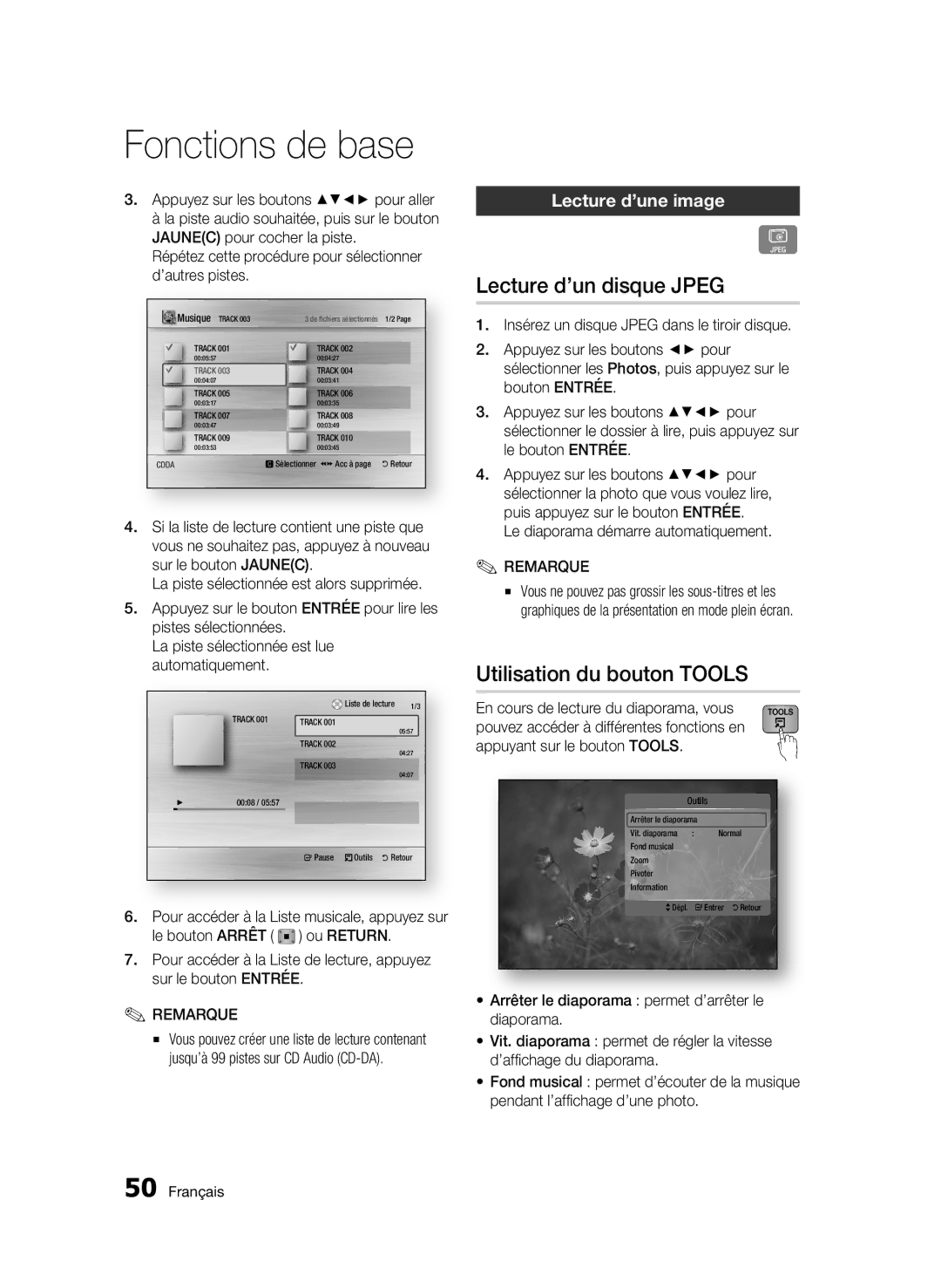 Samsung BD-C7500W/XEF manual Lecture d’un disque Jpeg, Utilisation du bouton Tools, Lecture d’une image 