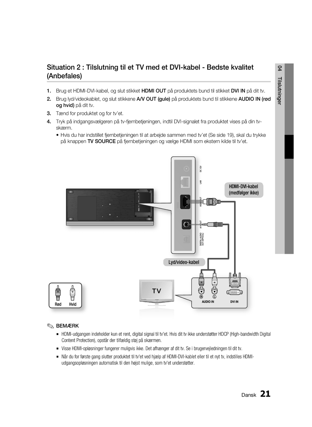 Samsung BD-C7500/XEE manual Tilslutninger 