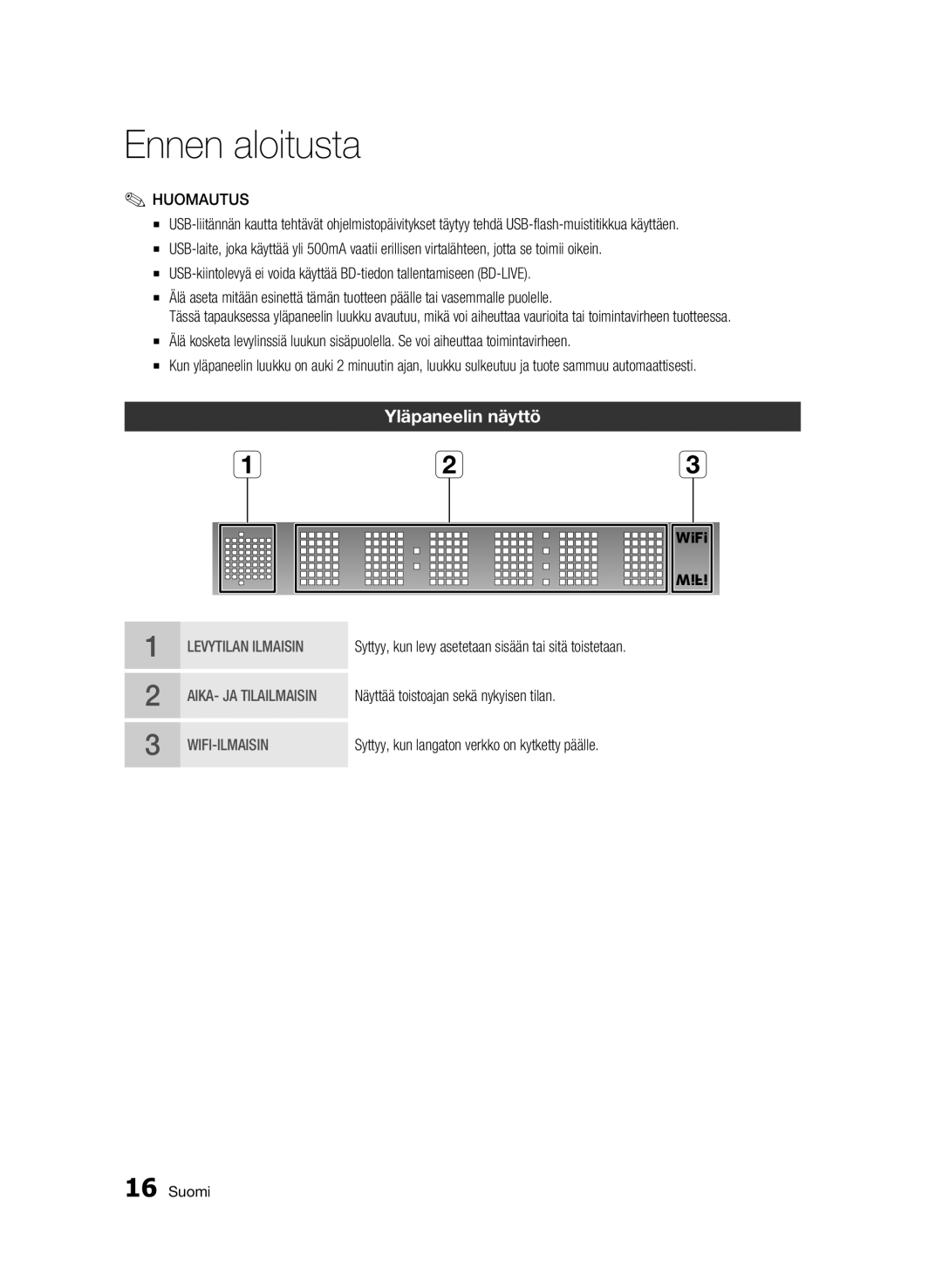 Samsung BD-C7500/XEE manual Yläpaneelin näyttö 