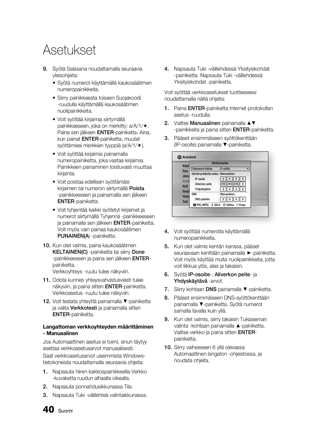 Samsung BD-C7500/XEE manual Langattoman verkkoyhteyden määrittäminen Manuaalinen 