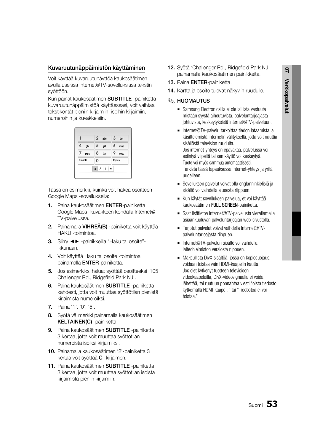 Samsung BD-C7500/XEE manual Kuvaruutunäppäimistön käyttäminen 