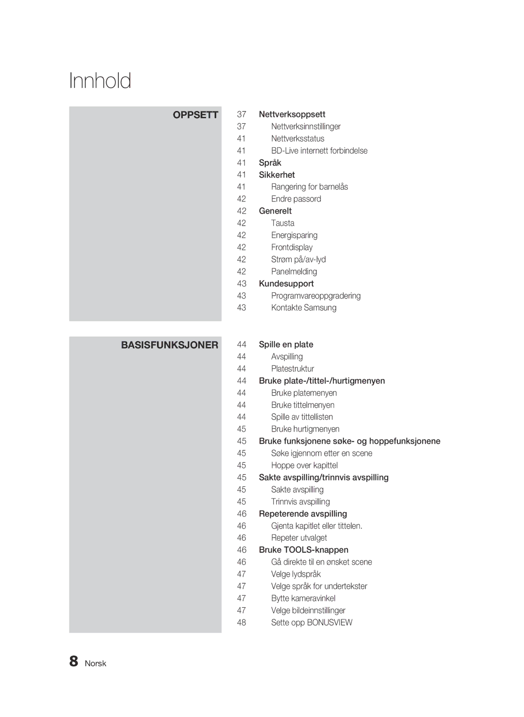 Samsung BD-C7500/XEE manual Nettverksoppsett, Nettverksinnstillinger, Nettverksstatus, BD-Live internett forbindelse, Språk 