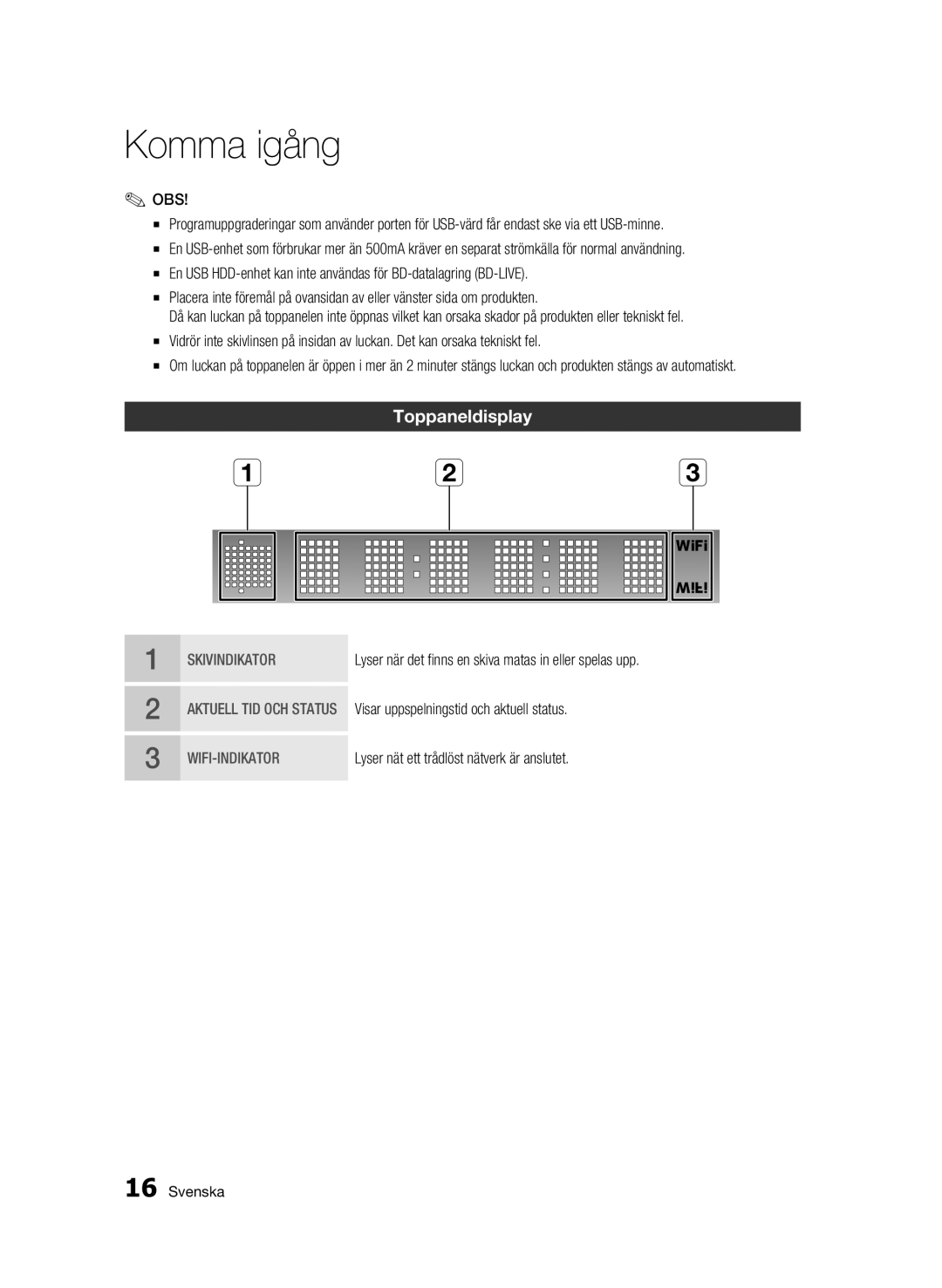 Samsung BD-C7500/XEE manual Toppaneldisplay, Skivindikator 