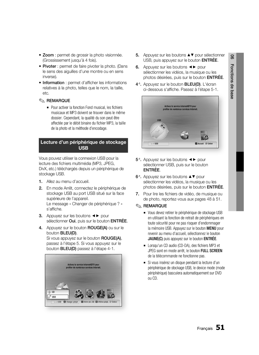 Samsung BD-C7500/EDC manual Lecture d’un périphérique de stockage, Le message « Changer de périphérique ? » s’affiche 