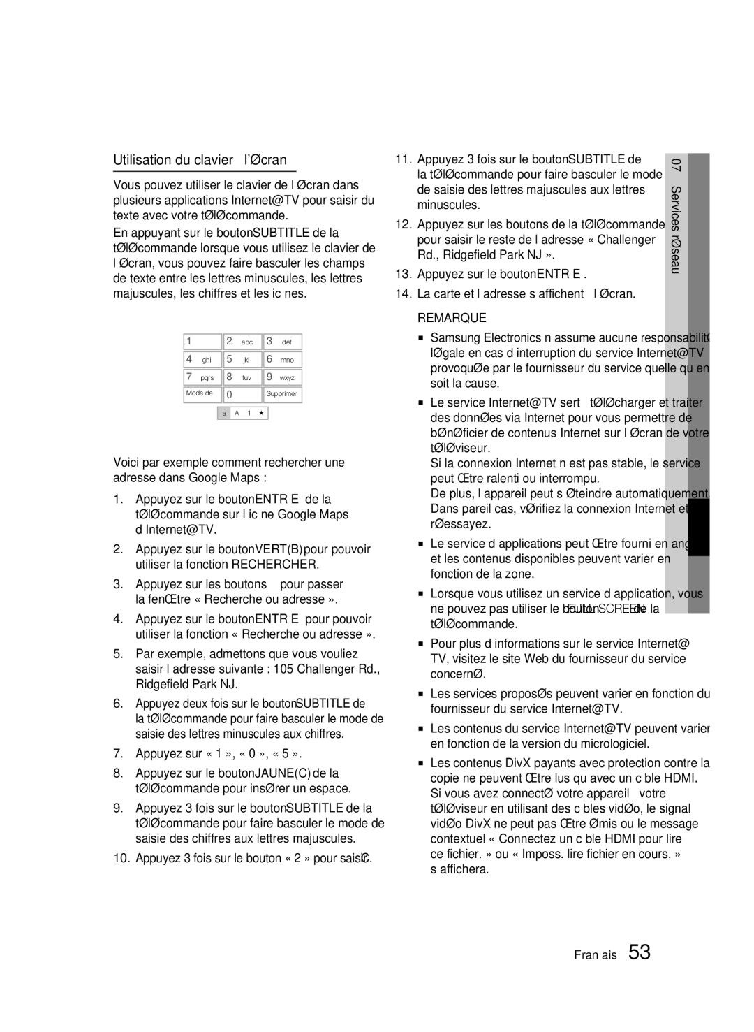 Samsung BD-C7500/EDC, BD-C7500/XEF manual Utilisation du clavier à lécran, Appuyez sur « 1 », « 0 », « 5 » 