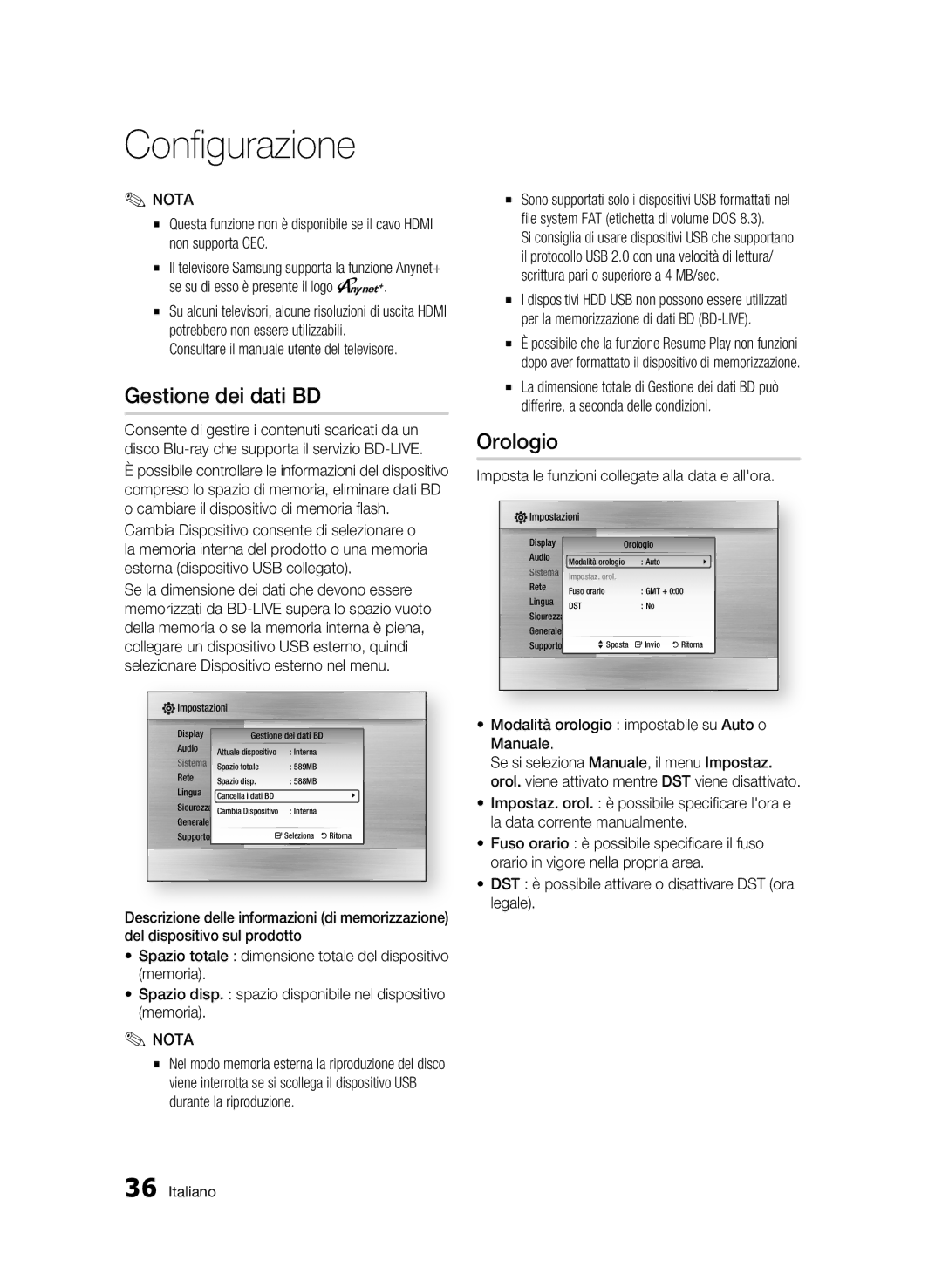 Samsung BD-C7500/EDC, BD-C7500/XEF Gestione dei dati BD, Orologio, Consultare il manuale utente del televisore 