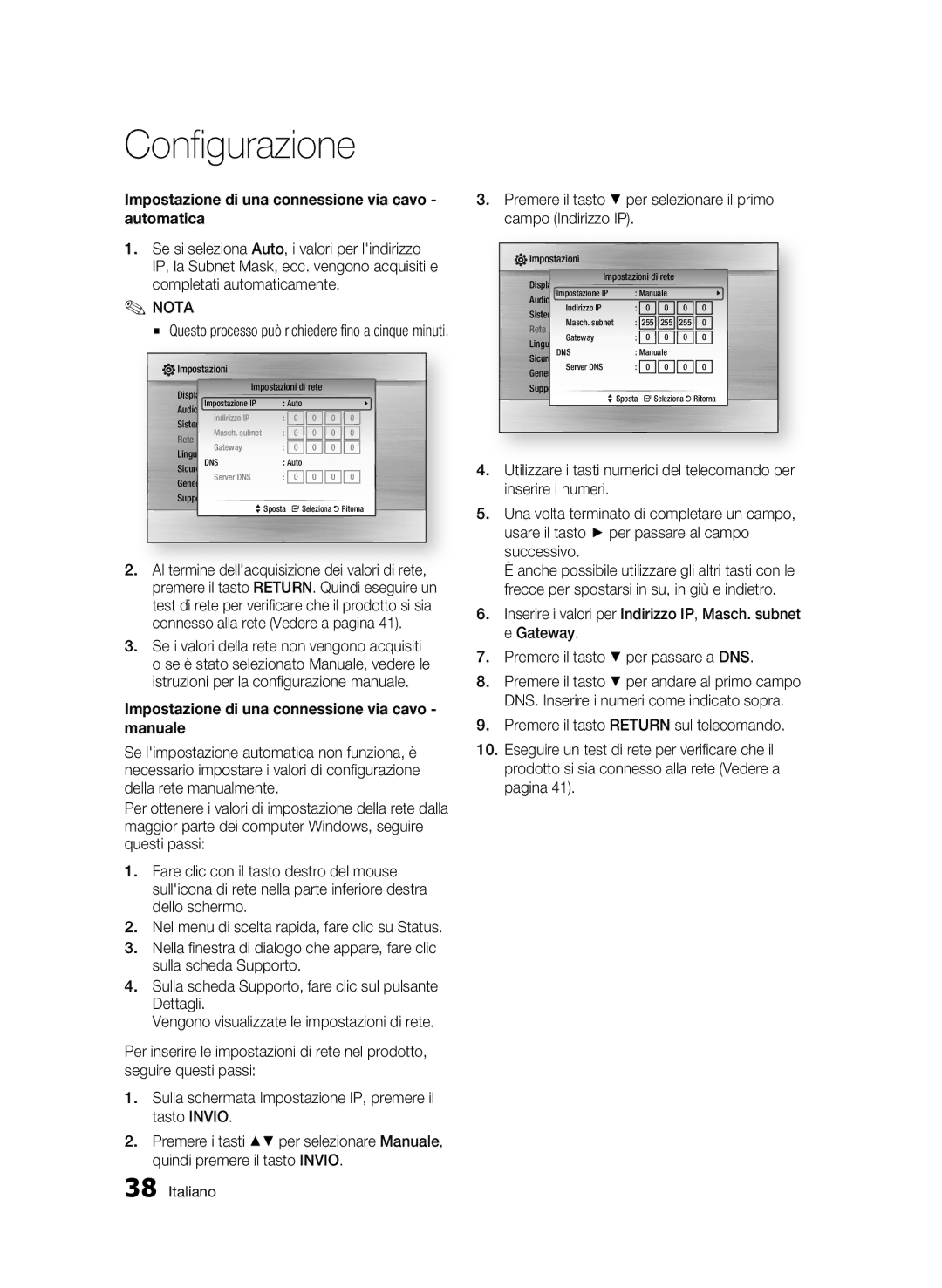 Samsung BD-C7500/EDC, BD-C7500/XEF manual Impostazione di una connessione via cavo automatica 