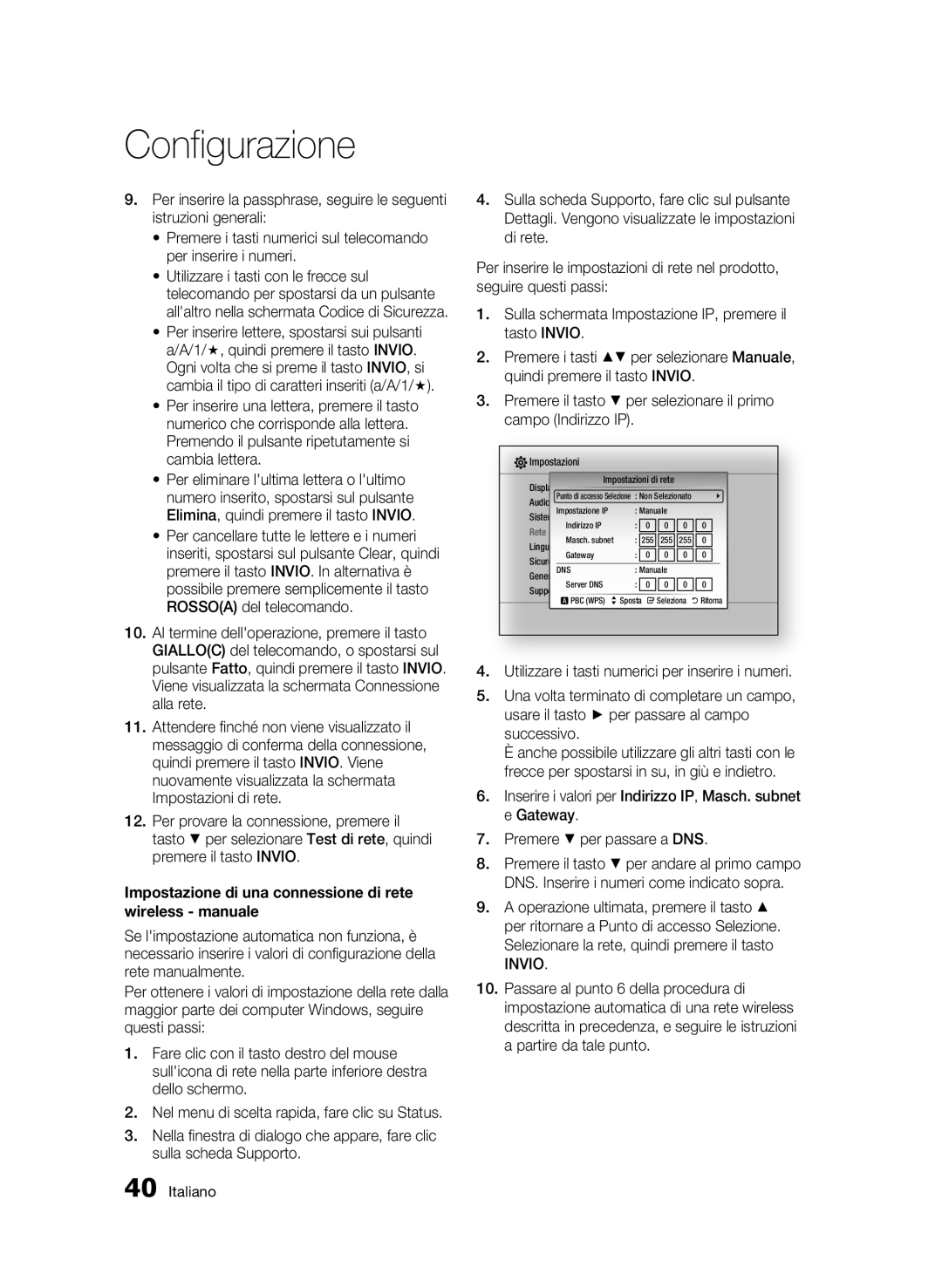 Samsung BD-C7500/EDC, BD-C7500/XEF Impostazione di una connessione di rete wireless manuale 