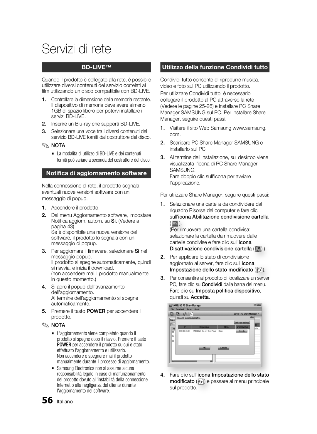 Samsung BD-C7500/EDC Utilizzo della funzione Condividi tutto, Scaricare PC Share Manager Samsung e installarlo sul PC 