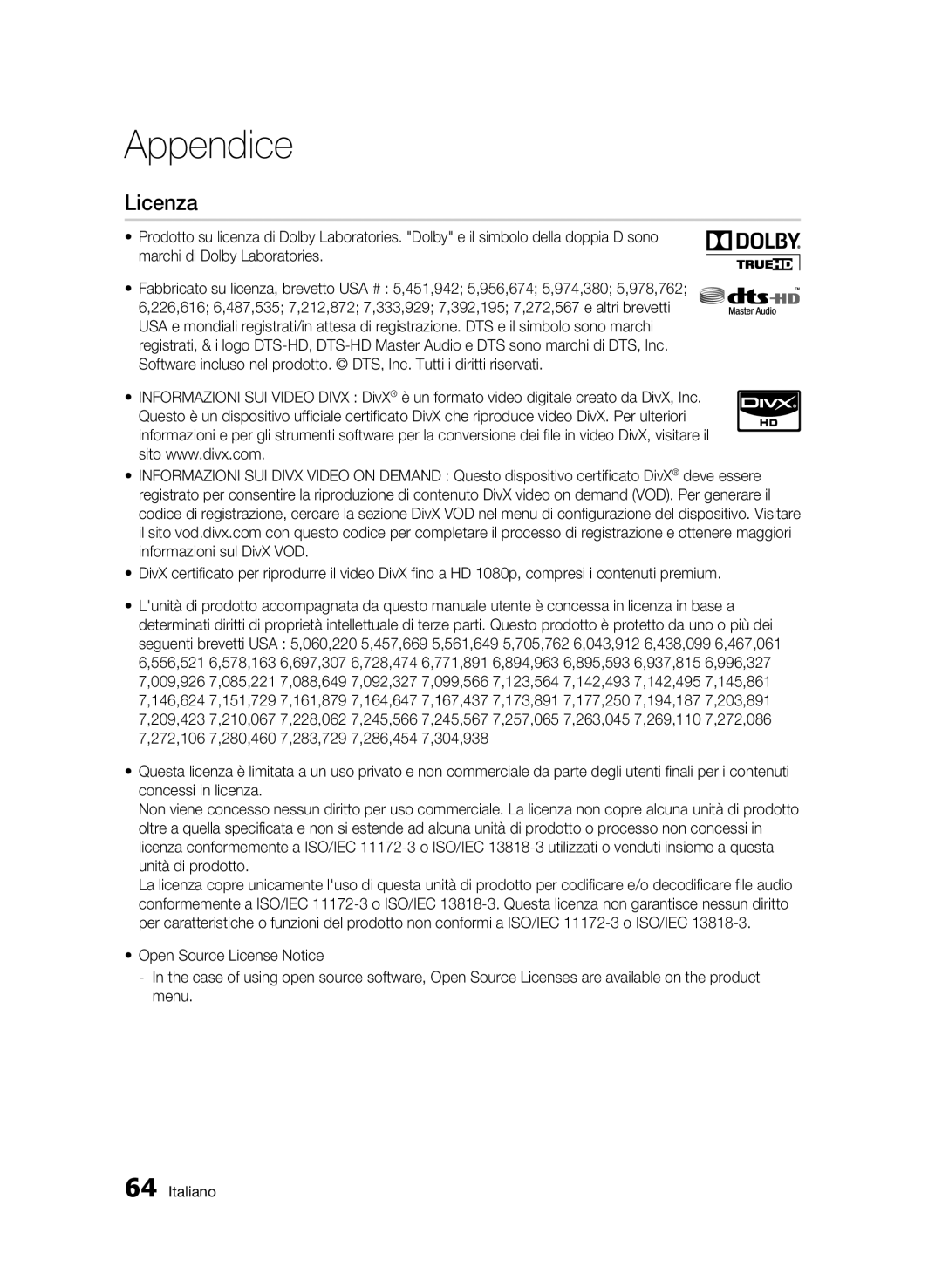 Samsung BD-C7500/EDC, BD-C7500/XEF manual Licenza 