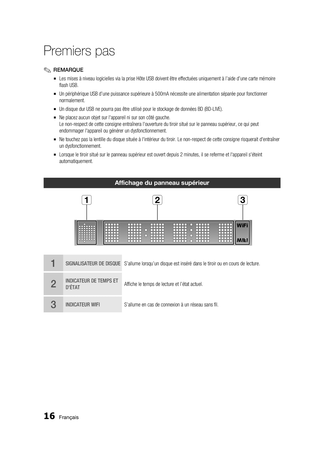 Samsung BD-C7500/XEF, BD-C7500/EDC manual Affichage du panneau supérieur 