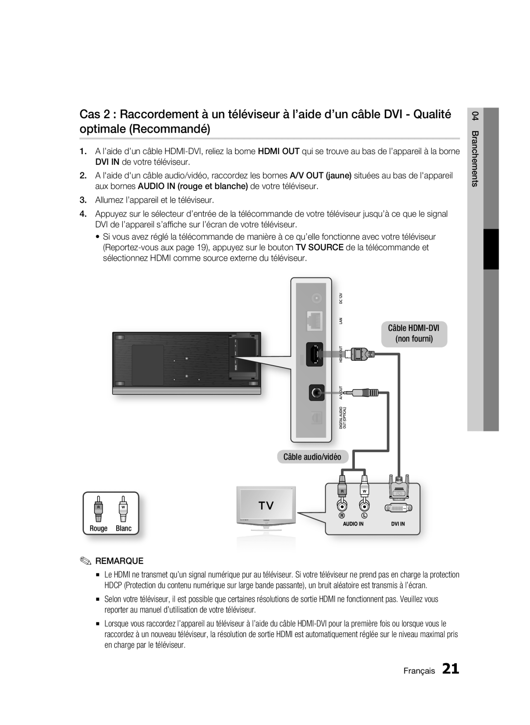 Samsung BD-C7500/EDC, BD-C7500/XEF manual Câble audio/vidéo, Rouge Blanc 