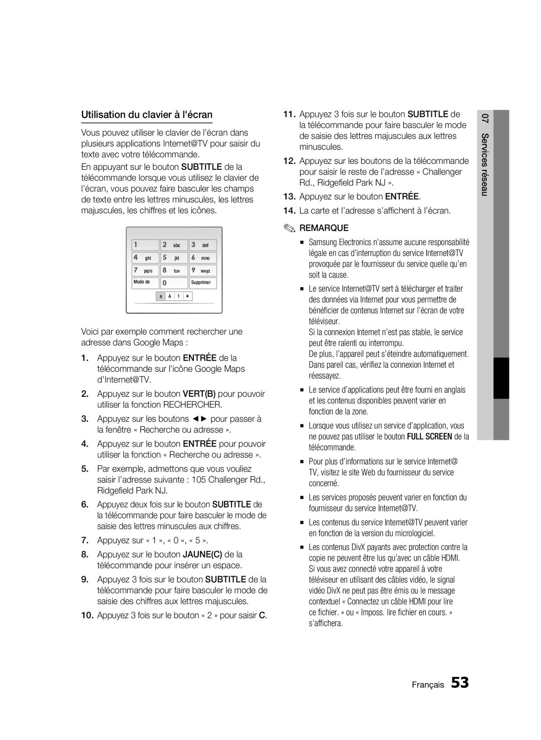 Samsung BD-C7500/EDC, BD-C7500/XEF manual Utilisation du clavier à lécran, Appuyez sur « 1 », « 0 », « 5 » 