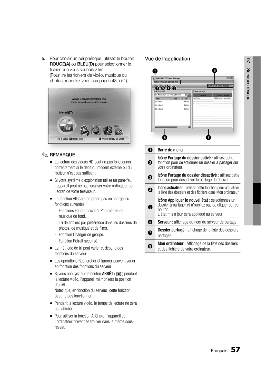 Samsung BD-C7500/EDC, BD-C7500/XEF manual Vue de l’application, Pour choisir un périphérique, utilisez le bouton 