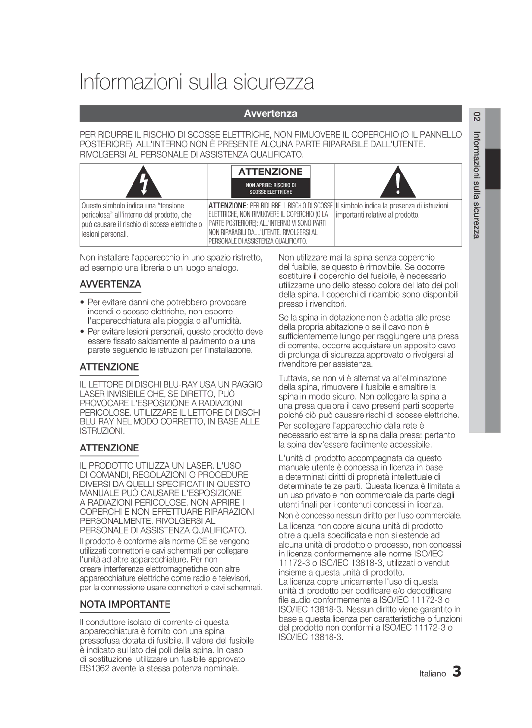 Samsung BD-C7500/XEF, BD-C7500/EDC manual Informazioni sulla sicurezza, Avvertenza 