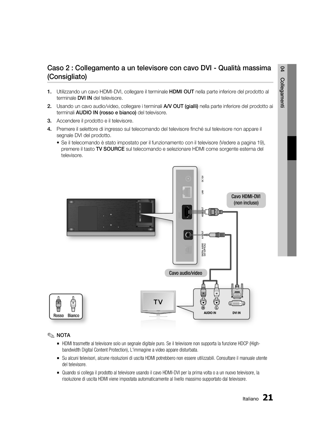 Samsung BD-C7500/XEF, BD-C7500/EDC manual Cavo audio/video, Rosso Bianco 