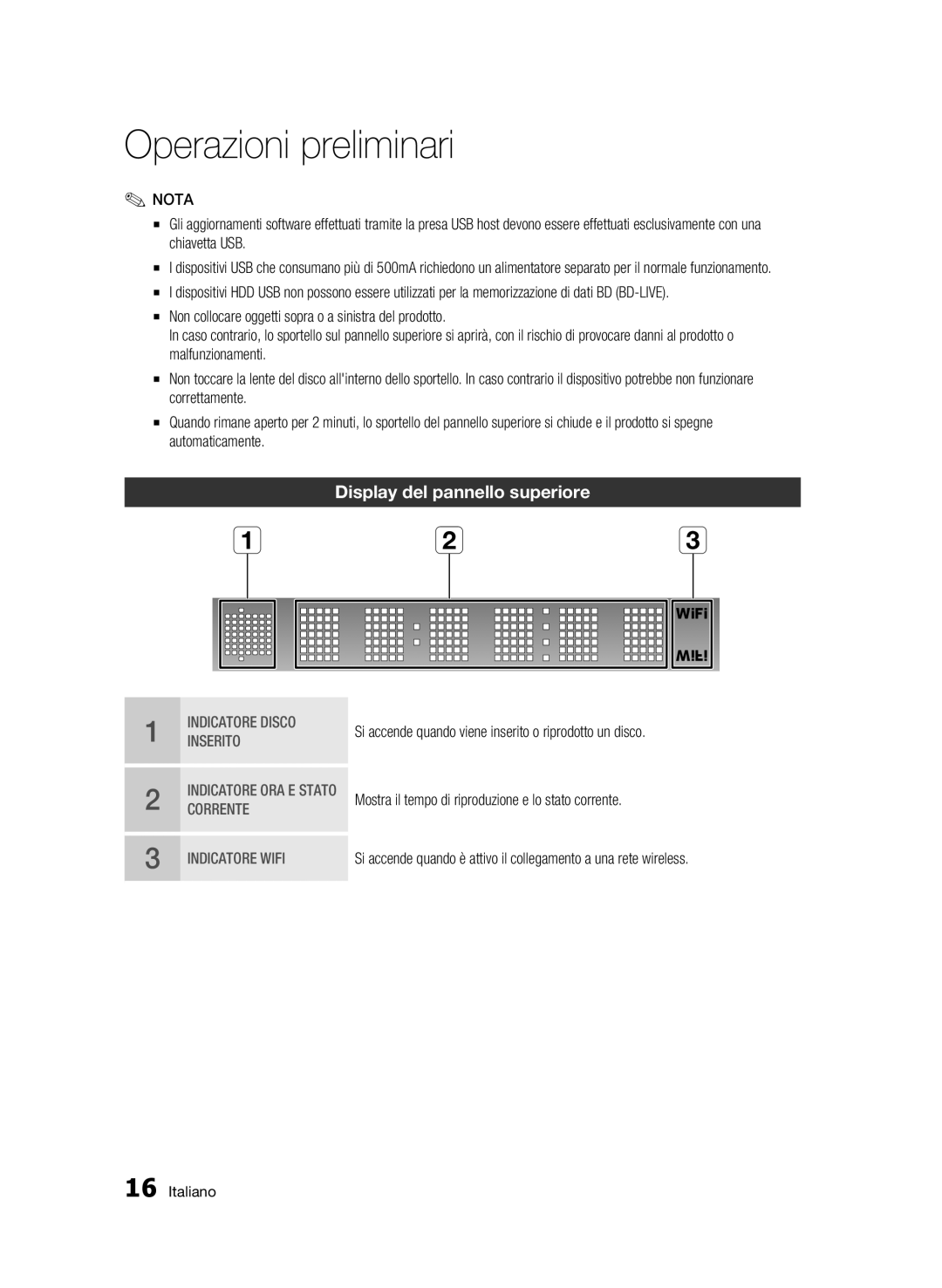 Samsung BD-C7500/XEF, BD-C7500/EDC manual Display del pannello superiore 