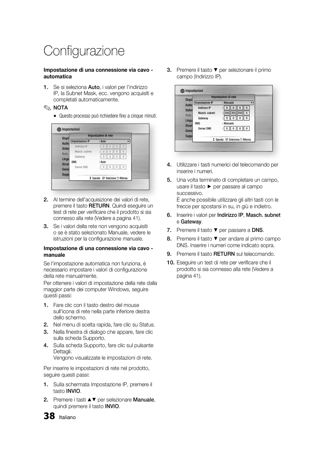 Samsung BD-C7500/XEF, BD-C7500/EDC manual Impostazione di una connessione via cavo automatica 