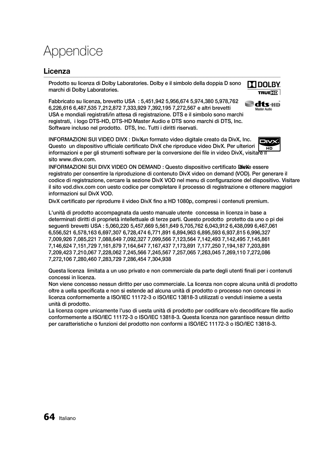 Samsung BD-C7500/XEF, BD-C7500/EDC manual Licenza 