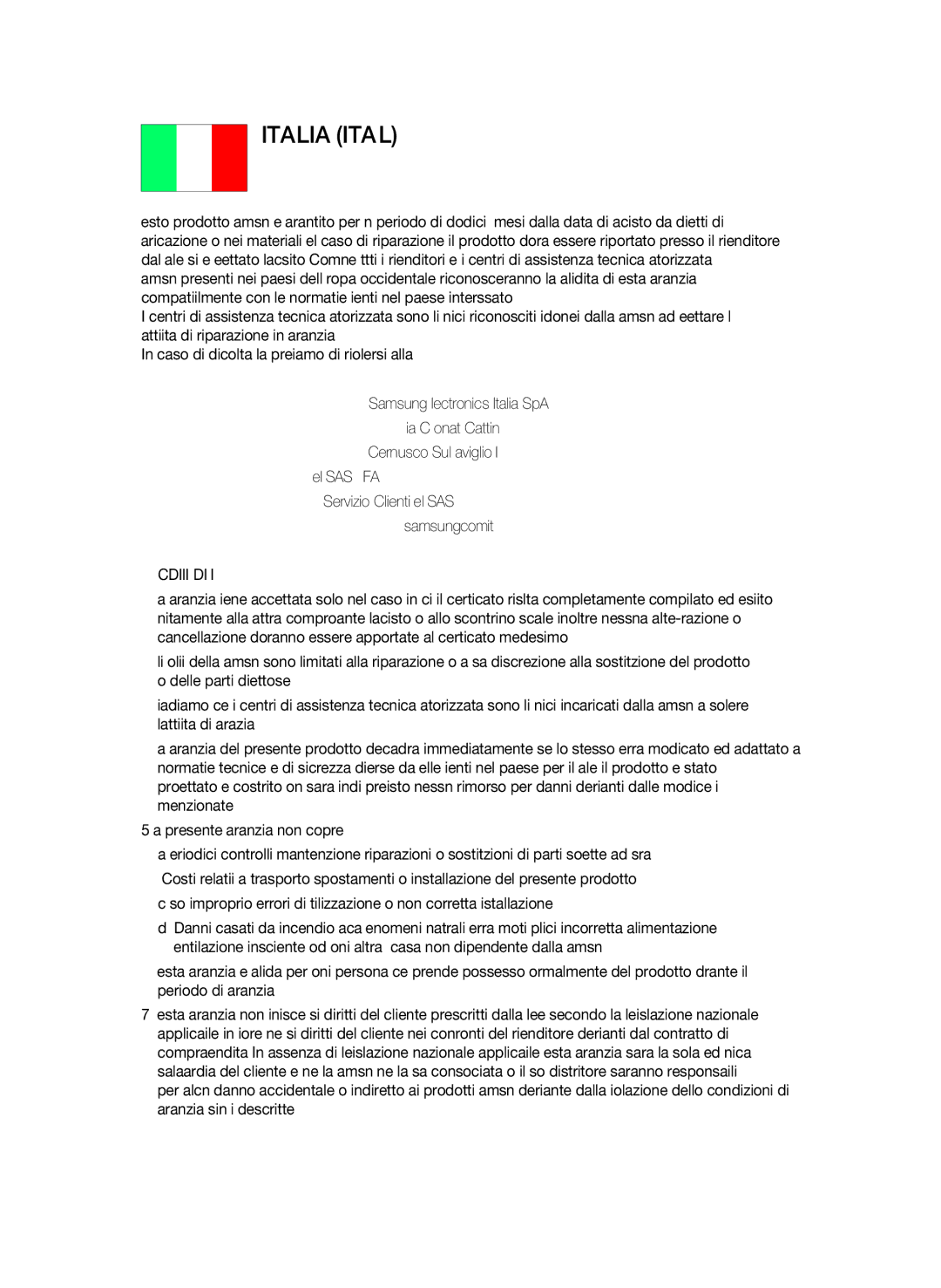 Samsung BD-C7500/EDC, BD-C7500/XEF manual Italia Italy, @ Condizioni DI Garanzia 