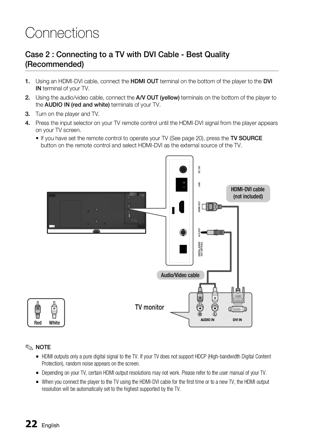 Samsung BD-C7500/EDC, BD-C7500/XEN, BD-C7500/XEF, BD-C7500/XAA, BD-C7500/XEE manual TV monitor, Audio/Video cable 