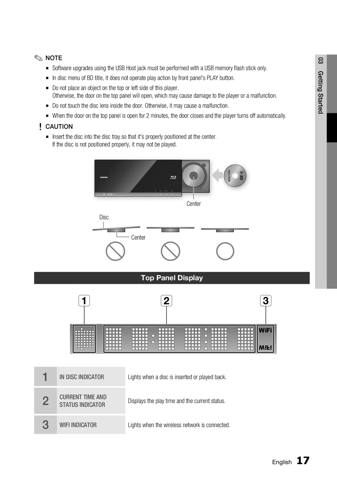 Samsung BD-C7500/EDC manual Top Panel Display, In Disc Indicator, Current Time And, Status Indicator, Wifi Indicator, a b c 