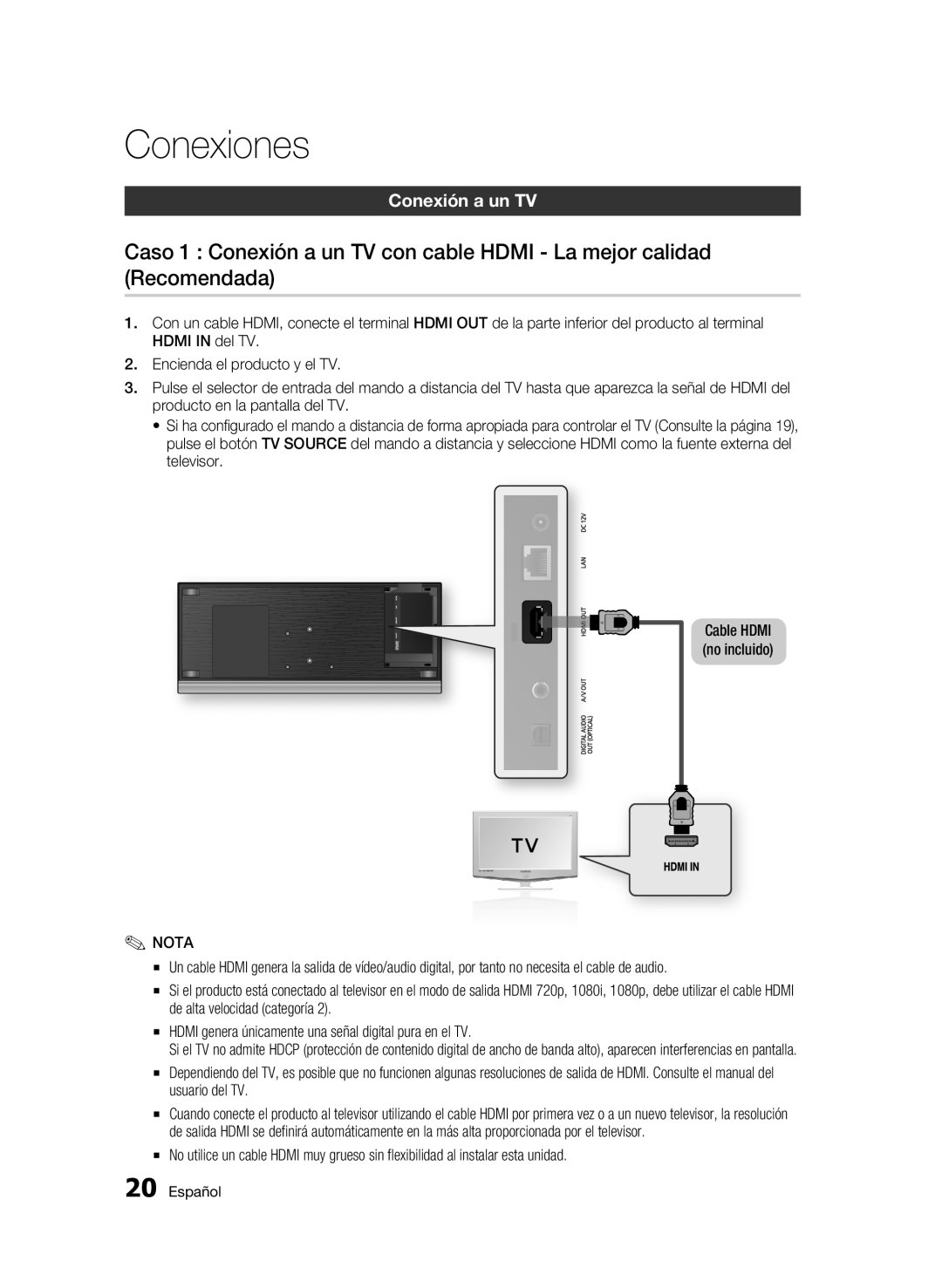 Samsung BD-C7500/XAA, BD-C7500/XEN, BD-C7500/XEF manual Conexiones, Conexión a un TV 