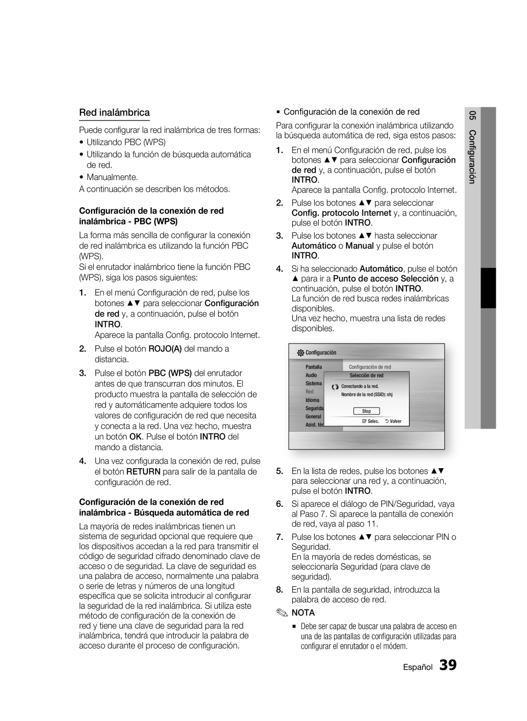 Samsung BD-C7500/XEN Red inalámbrica, Pulse el botón Rojoa del mando a distancia,  Configuración de la conexión de red 