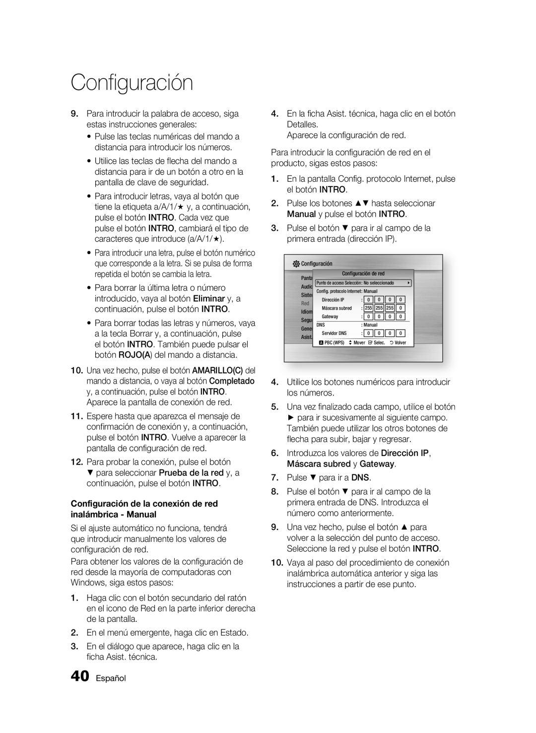 Samsung BD-C7500/XEF Aparece la pantalla de conexión de red, Utilice los botones numéricos para introducir los números 