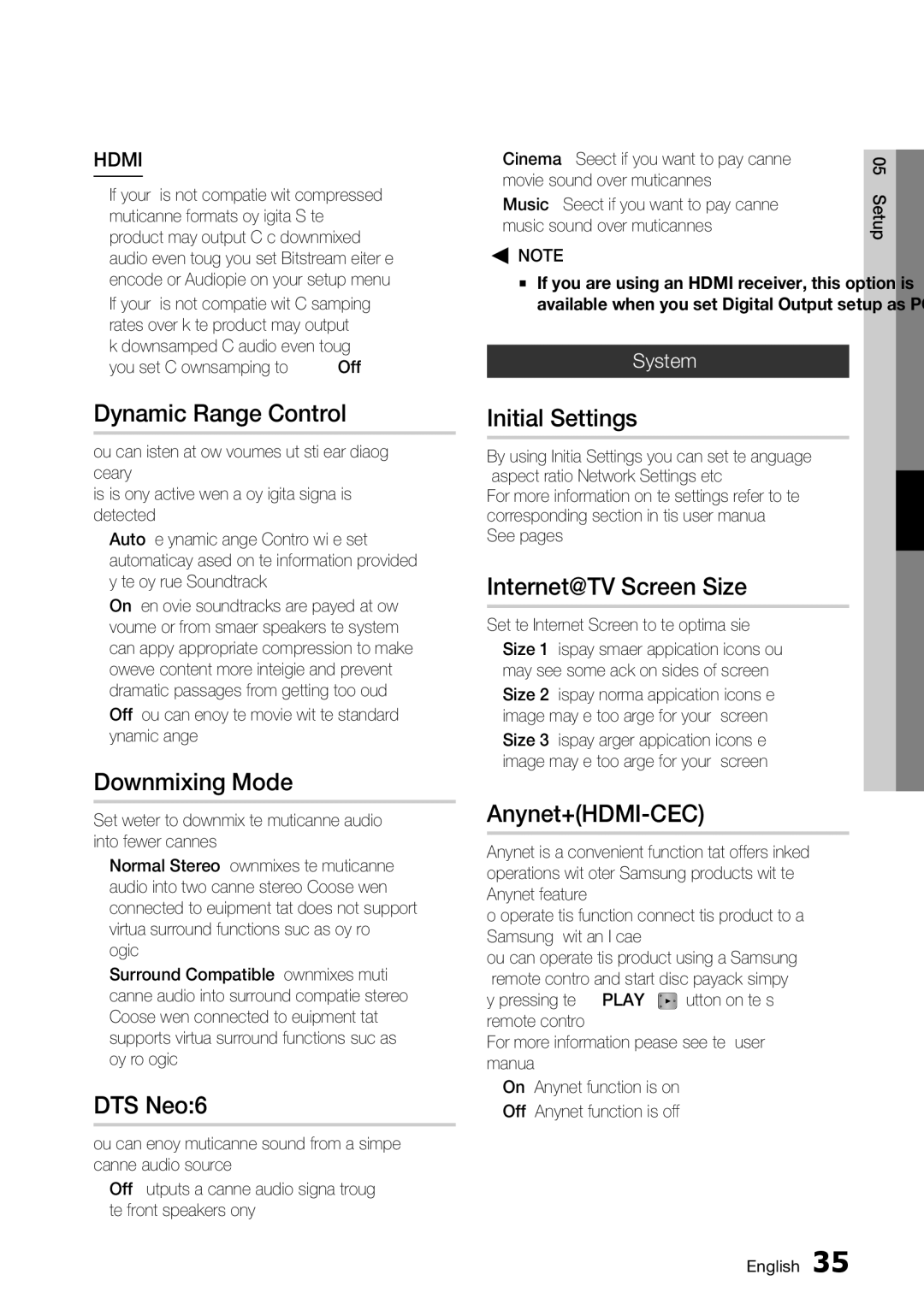 Samsung BD-C7500/XSS manual Dynamic Range Control, Downmixing Mode, DTS Neo6, Initial Settings, Internet@TV Screen Size 