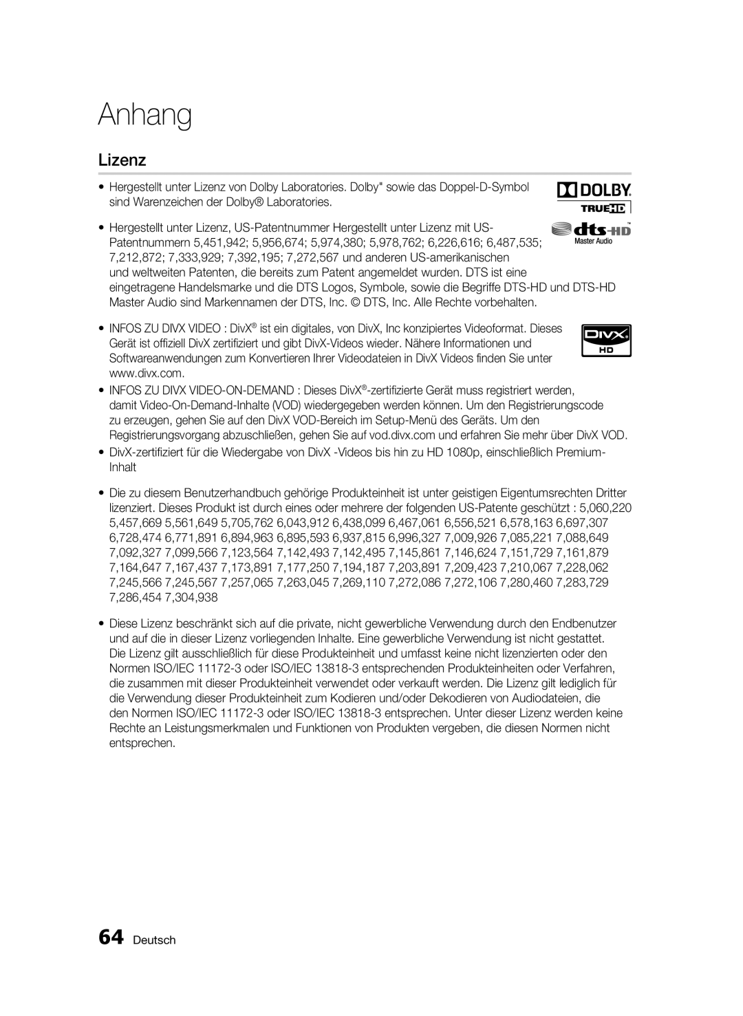 Samsung BD-C7509/XEG manual Lizenz 