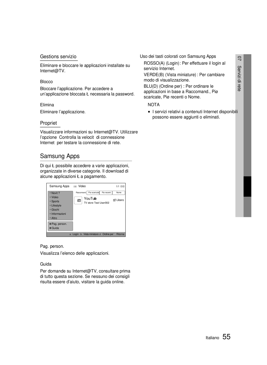 Samsung BD-C7509/XEG manual Gestions servizio, Proprietà 