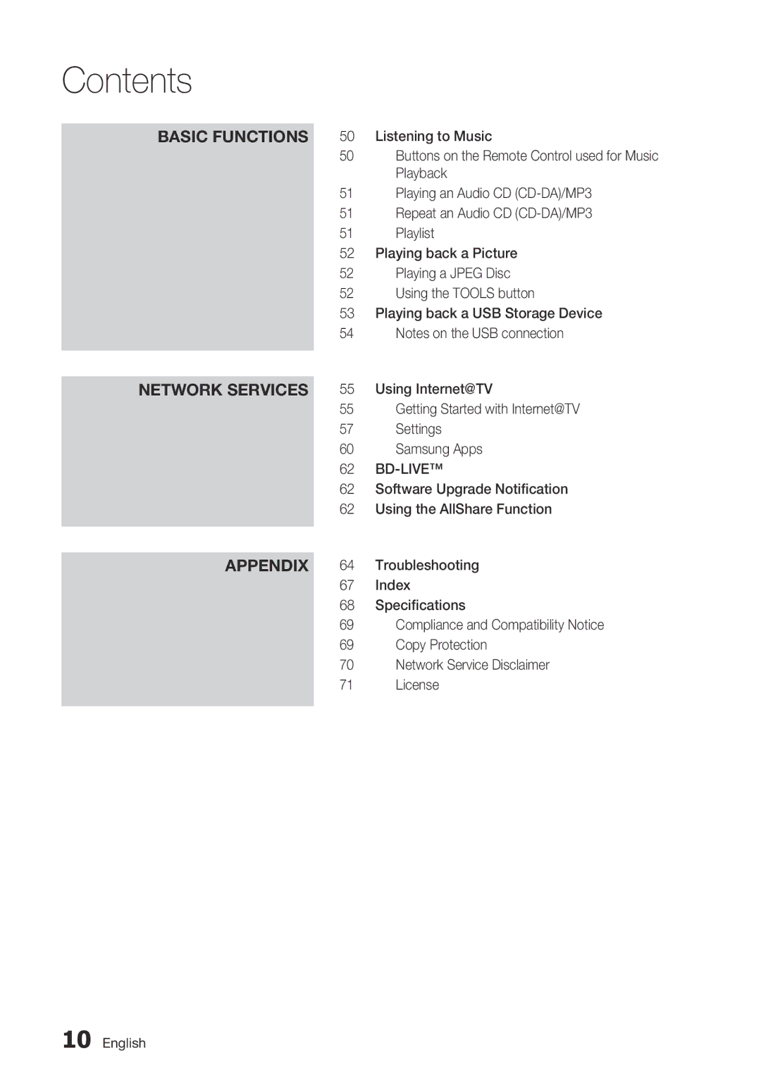 Samsung BD-C7900 Settings, Samsung Apps, Software Upgrade Notification, Using the AllShare Function, Troubleshooting 