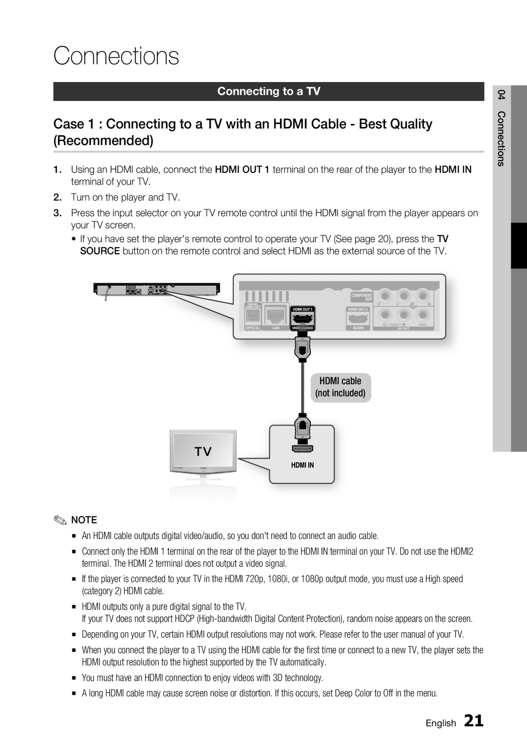 Samsung BD-C7900 user manual Connections, Connecting to a TV 